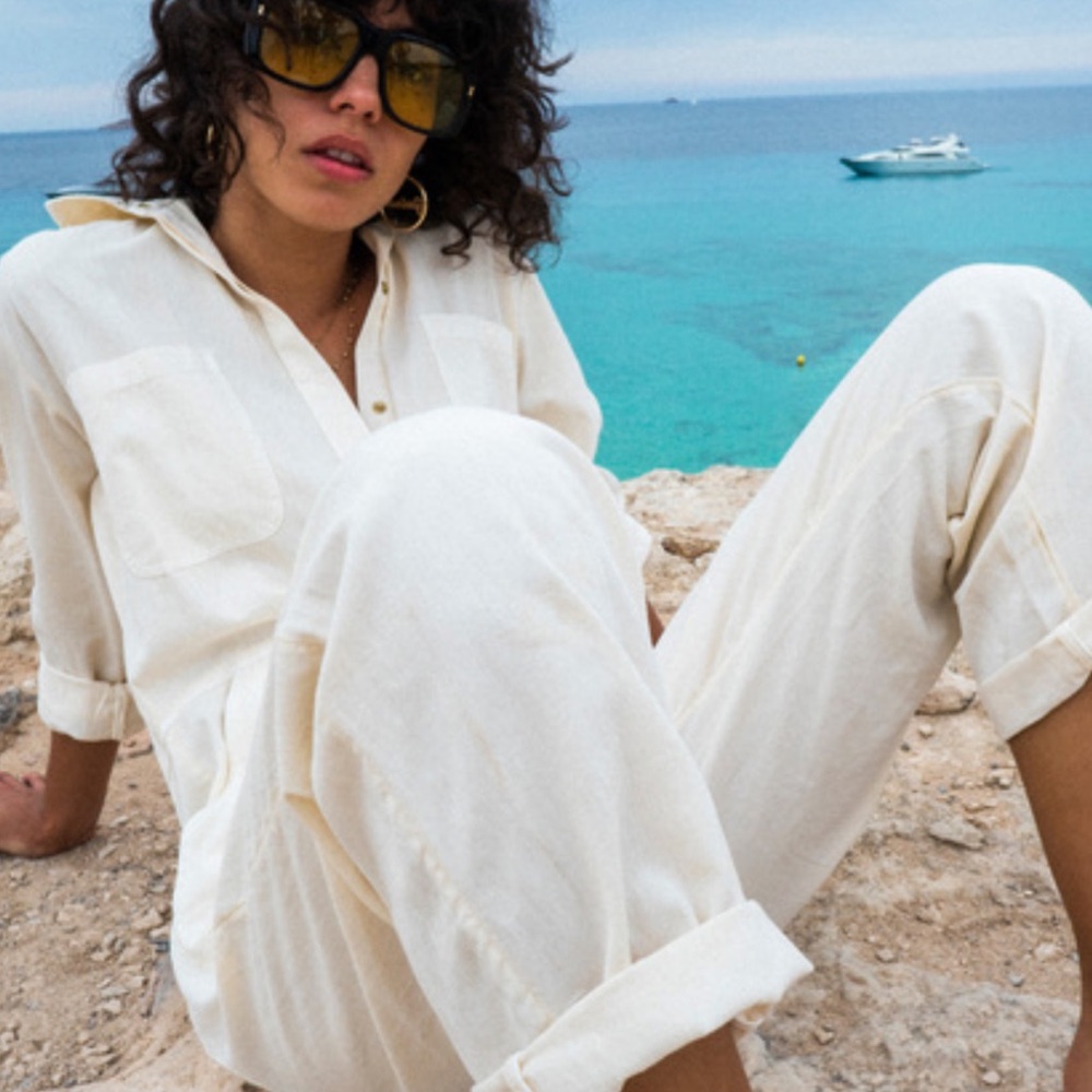 Billabong White Linen Jumpsuit - Medium